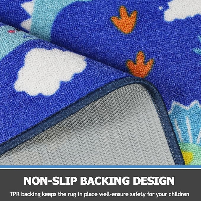 Capslpad Blue Dinosaur Kids Play Rugs for Boys Bedroom Colourful Cartoon Dinosaur Decor Kids Area Rug Non-Slip Washable Dinosaur Carpet Rugs for Kids Room,Playroom,Nursery Room Decor,5'×6.6' - LeafyLoom