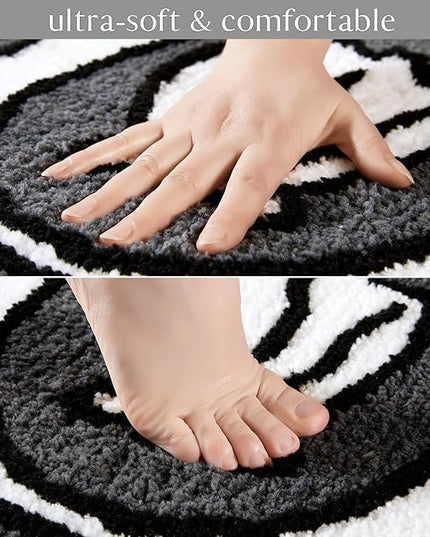 RoomTalks Boho Cute Rugs for Bathroom Kitchen Dorm Bedroom Aesthetic, 2x3 Small Area Rugs Throw Carpet, Black and White Funky Trendy Cool Bath Mat Non Slip Washable Cartoon Kids Bathroom Rugs Decor - LeafyLoom