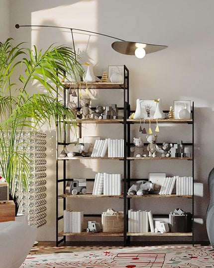 No-Assembly Folding Bookshelf Storage Shelves 5 Tiers Vintage Multifunctional Plant Flower Stand Storage Rack Shelves Bookcase for Home Office (Fire Board) - LeafyLoom