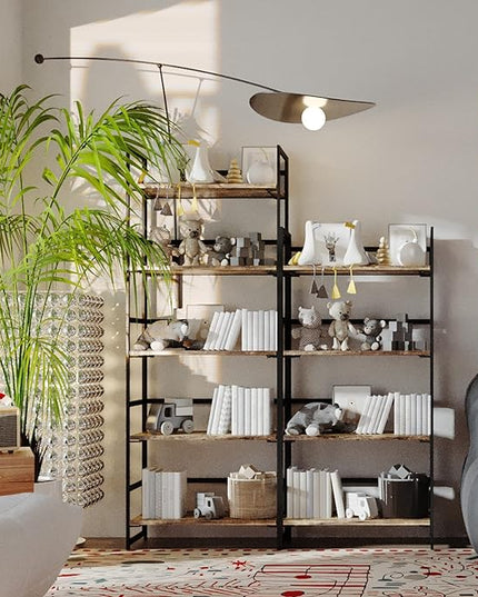 No-Assembly Folding Bookshelf Storage Shelves 4 Tiers Vintage Multifunctional Plant Flower Stand Storage Rack Shelves Bookcase for Home Office (Firestone and Black) - LeafyLoom