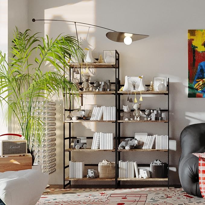 No-Assembly Folding Bookshelf Storage Shelves 4 Tiers Vintage Multifunctional Plant Flower Stand Storage Rack Shelves Bookcase for Home Office (Firestone and Black) - LeafyLoom