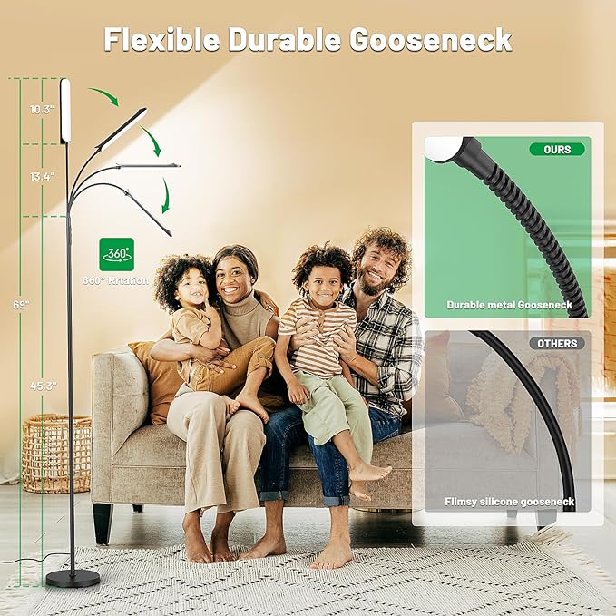 LED Floor Lamp, 18W Bright Floor Lamps Living Room with Remote & Touch Control, Stepless Adjustable Color Temperatures & Brightness Standing Lamp, Timer, Eye Caring Reading Lights for Bedroom, Office - LeafyLoom