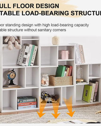 VECELO Small White Bookshelf, 3 Cube Shelf, Fits Tallest Hardcovers, Horizontal Available, Modern Storage Organzier for small spaces, kids, Pearl White - LeafyLoom