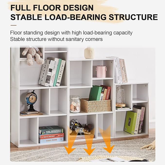 VECELO Small White Bookshelf, 5 Cube Shelf, Fits Tallest Hardcovers, Horizontal Available, Storage Organzier for Home Office, Pearl White - LeafyLoom