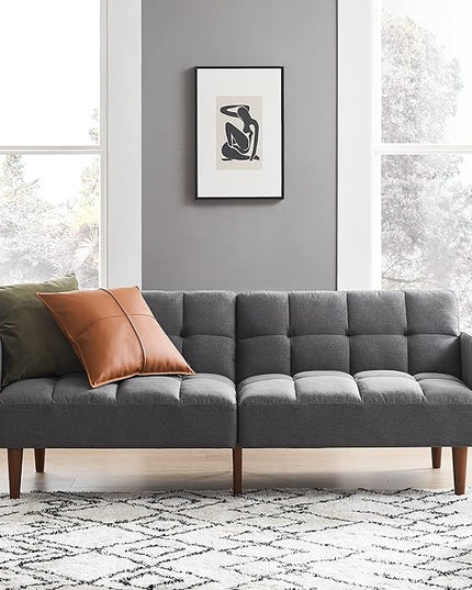 mopio Aaron Couch, Small Sofa, Futon, Sofa Bed, Sleeper Sofa, Loveseat, Mid Century Modern Futon Couch, Sofa Cama, Couches for Living Room, Bedroom (Dark Gray, Fabric) - LeafyLoom