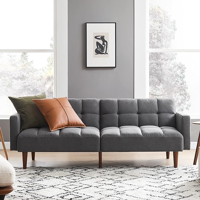 mopio Aaron Couch, Small Sofa, Futon, Sofa Bed, Sleeper Sofa, Loveseat, Mid Century Modern Futon Couch, Sofa Cama, Couches for Living Room, Bedroom (Dark Gray, Fabric) - LeafyLoom