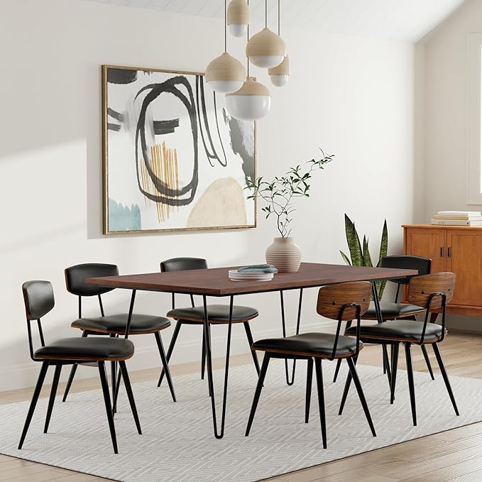 SIMPLIHOME Hunter SOLID MANGO WOOD and Metal Rectangle Industrial Table for The Dining Room, 66 inch, Umber Brown - LeafyLoom