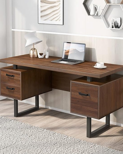 NicBex Laik-DW-00005-DX Desks, 59" W x 23.6" D x 30" H, Brown - LeafyLoom