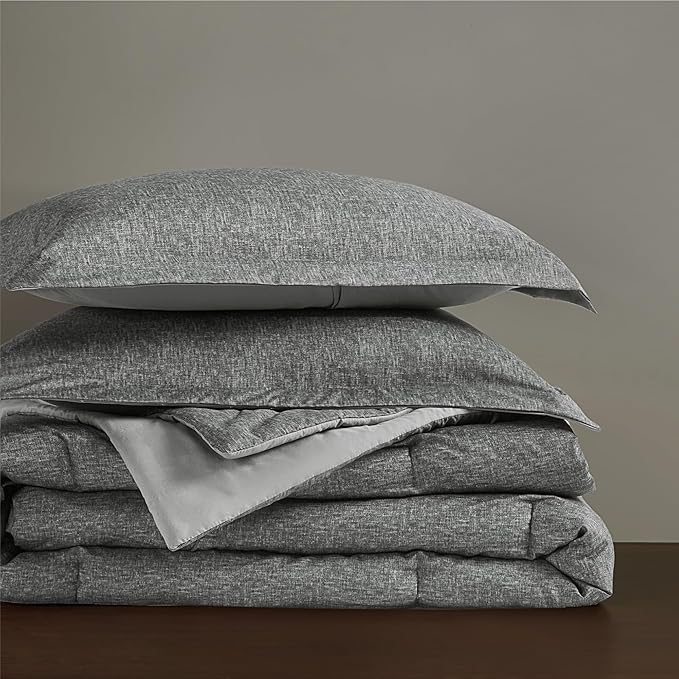 Lightweight Grey Comforter for Queen Size and Full Size Bed, Modern Chambray Bedding Set, Including 1 Comforter and 2 Pillow Shams - LeafyLoom