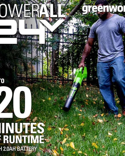 Greenworks 24V (90 MPH / 320 CFM / 125+ Compatible Tools) Cordless Axial Leaf Blower, 2.0Ah Battery and Charger Included - LeafyLoom