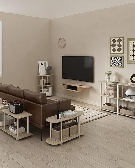 Furinno Turn-N-Tube No Tools Modern Oval Side Table, Bauhaus Oak/Beige - LeafyLoom