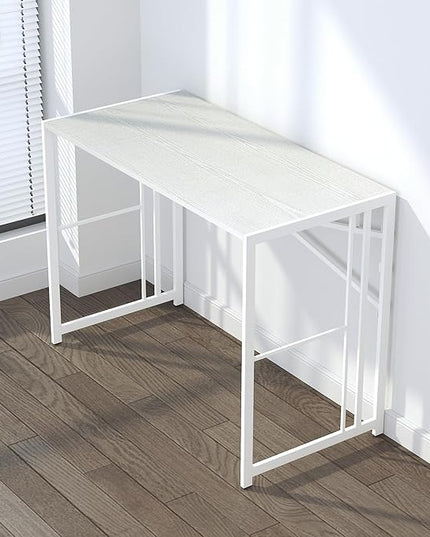 Folding Desk 40 inch Writing Gaming Computer Camping Table, No Assembly Required Home Office Desk, White - LeafyLoom