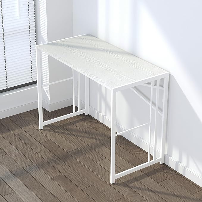Folding Desk 40 inch Writing Gaming Computer Camping Table, No Assembly Required Home Office Desk, White - LeafyLoom