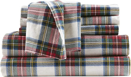 Comfort Spaces Cotton Flannel Breathable Warm Deep Pocket Sheets With Pillow Case Bedding, Twin, Scottish Plaid Red, 3 Piece - LeafyLoom