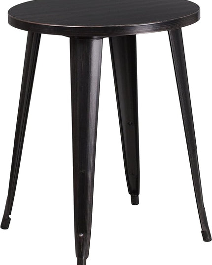 Flash Furniture Webb Commercial Grade 24" Round Black-Antique Gold Metal Indoor-Outdoor Table - LeafyLoom