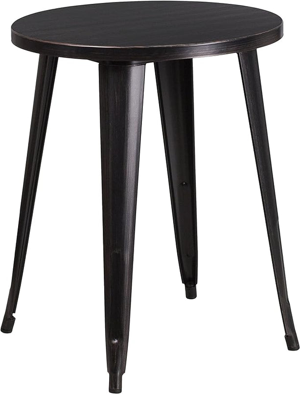 Flash Furniture Webb Commercial Grade 24" Round Black-Antique Gold Metal Indoor-Outdoor Table - LeafyLoom