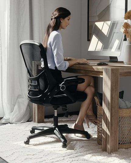 Flash Furniture Porter High Back Black Mesh Ergonomic Swivel Office Chair with Black Frame and Flip-up Arms - LeafyLoom