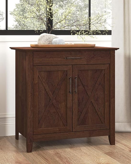 Bush Business Furniture Key West Secretary Desk with Keyboard Tray and Storage Cabinet, 30W x 20D, Bing Cherry - LeafyLoom
