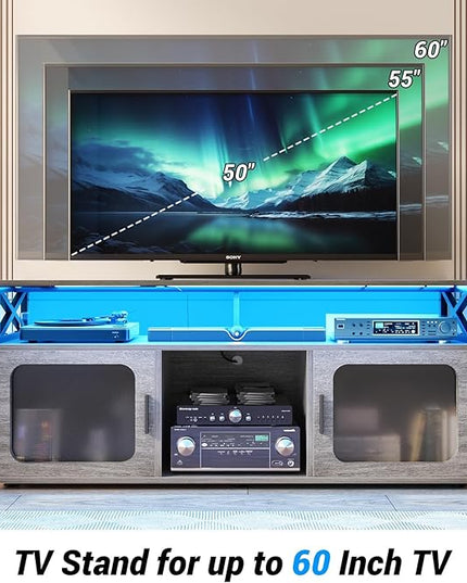 Aheaplus TV Stand for 55 60 Inch TV, Entertainment Center with LED Light & Charging Station, TV Console Table, Large Media Console Cabinet w/Soundbar Shelf, for Living Room, Bedroom, White Oak - LeafyLoom