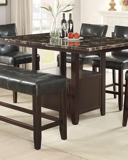 NicBex Dining Table Contemporary Kitchen Table Farmhouse 1pc Counter Height Table w Shelve Storage Base Faux Marble Top Birch wood MDF Dining Tabl, Easy Assembly, Brown - LeafyLoom