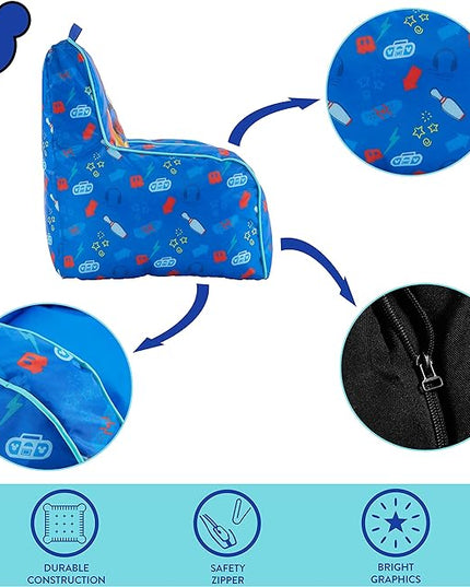 Idea Nuova Disney Mickey Mouse Kids Nylon Bean Bag Chair with Piping & Top Carry Handle, Large - LeafyLoom