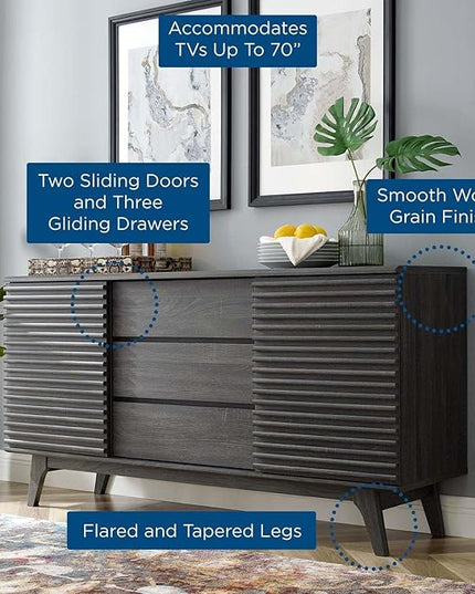 Modway Render 63" Mid-Century Modern Sideboard Buffet Table or TV Stand in Charcoal - LeafyLoom