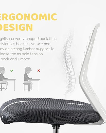 Yaheetech Students Cute Desk Chair Low-Back Armless Study Chair w/Lumbar Support Adjustable Swivel Chair in Home Bedroom School, Dark Gray - LeafyLoom