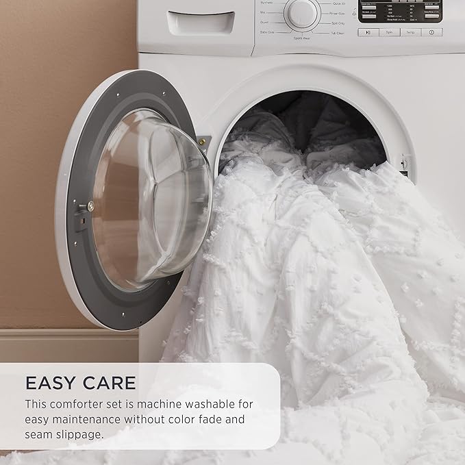 Bedsure Full Size Comforter Set - White Comforter, Boho Tufted Shabby Chic Bedding Comforter Set, 3 Pieces Vintage Farmhouse Bed Set for All Seasons, Fluffy Soft Bedding Set with 2 Pillow Shams - LeafyLoom