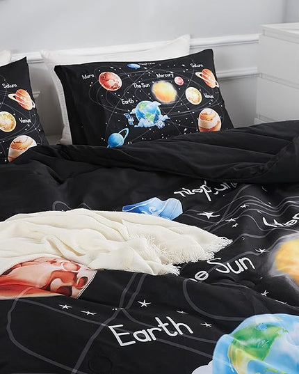 Twin Bedding Sets for Boys Girls Solar System Comforter Set Outer Space Bedding Set 3 Pieces 1 Space Comforter Twin and 2 Pillow Cases Kids Ultra-Soft Microfiber All Seasons for Bedroom Sofa - LeafyLoom