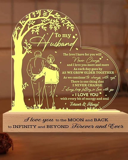 Gifts for Husband from Wife, Husband Gifts 3D Led Wooden Base, Husband Birthday Gifts, Anniversary Wedding Gifts, Fathers Day Presents for Him Husband, Gift for Dad Father from Son Daughter - LeafyLoom