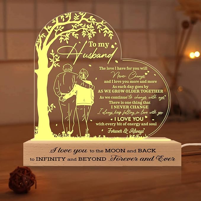 Gifts for Husband from Wife, Husband Gifts 3D Led Wooden Base, Husband Birthday Gifts, Anniversary Wedding Gifts, Fathers Day Presents for Him Husband, Gift for Dad Father from Son Daughter - LeafyLoom
