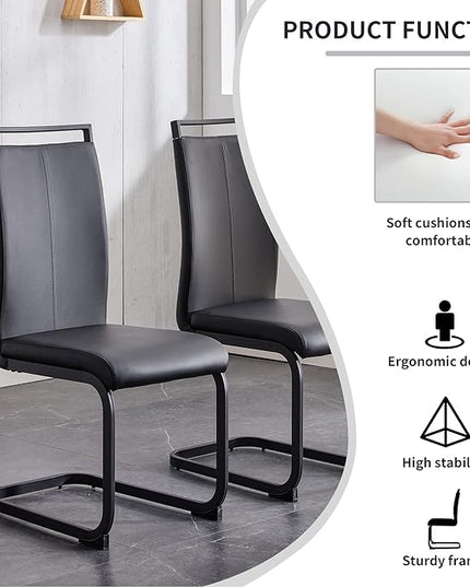 PU Faux Leather Dining Chairs Set of 2, Modern Dining Room Chair Kitchen Chairs with Upholstered Seat, Black Metal Legs and High Back, Sillas para Comedor, Black+PU - LeafyLoom