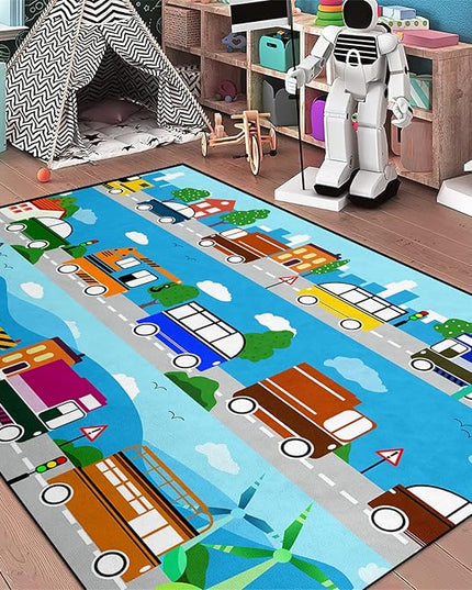 Car Carpet for Kids Kids Rugs for Playroom Car Track Rug Road Rug for Kids Car Play Rug Road Carpet for Toy Cars Car Track Rugs for Boys Car Rug for Boys Room 4'5''×6' - LeafyLoom