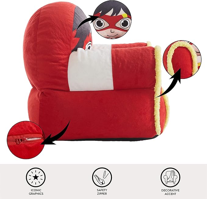 Idea Nuova Ryan's World Plush Bean Bag Chair with Sherpa Trim Red - LeafyLoom