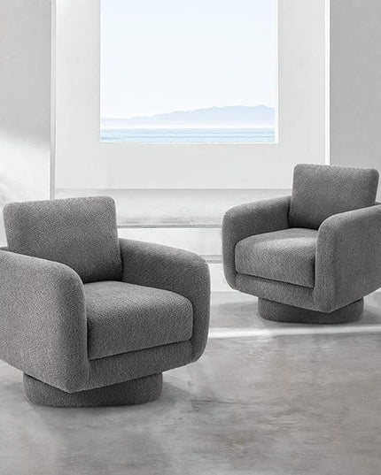 COLAMY Swivel Accent Chairs Set of 2, 32Inches Wide Upholstered Armchair with Plush Back Pillow for Living Room, Modern Sofa Corner Chair for Nursery/Living Room/Bedroom-Grey - LeafyLoom