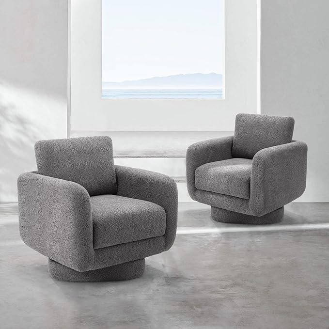 COLAMY Swivel Accent Chairs Set of 2, 32Inches Wide Upholstered Armchair with Plush Back Pillow for Living Room, Modern Sofa Corner Chair for Nursery/Living Room/Bedroom-Grey - LeafyLoom
