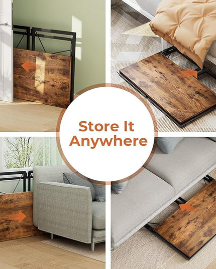 Coavas 31.5 inch Folding Desk No Assembly Required, Writing Computer Desk Space Saving Foldable Table Simple Home Office Desk, Slippy Vintage Brown - LeafyLoom