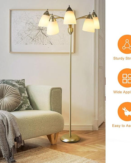 DINGLILIGHTING Floor Lamp Modern for Living: Flexible Gooseneck Floor Lamps Standing for Bedroom Home Office - Tall Floor Lights Gold 5-light - LeafyLoom