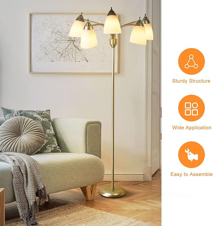 DINGLILIGHTING Floor Lamp Modern for Living: Flexible Gooseneck Floor Lamps Standing for Bedroom Home Office - Tall Floor Lights Gold 5-light - LeafyLoom