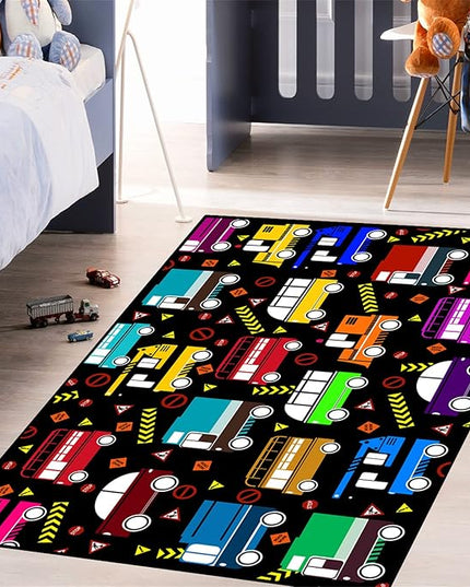 Car Play Mat Kids Rugs for Playroom Car Track Rug Kids Mat Construction Play Mat Car Play Rug Car Carpet for Kids Carpet for Bedroom Truck Rugs for Boys Room,Black 5'×7' - LeafyLoom