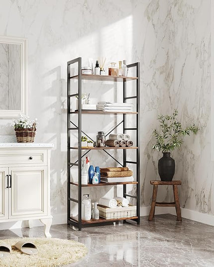 COTUBLR 5 Tier Bookshelf 24 Inch Bookcase Book Shelf Organizer Modern Tall Bookshelf Book Case Ladder Bookshelves Book Storage for Bedroom, Living Room, Home Office, Kitchen (Vintage) - LeafyLoom