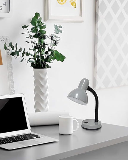 Simple Designs LD1003-SLV Basic Metal Desk Lamp with Flexible Hose Neck for Office, Living Room, Bedroom, College Dorm, Bookshelf, Silver - LeafyLoom
