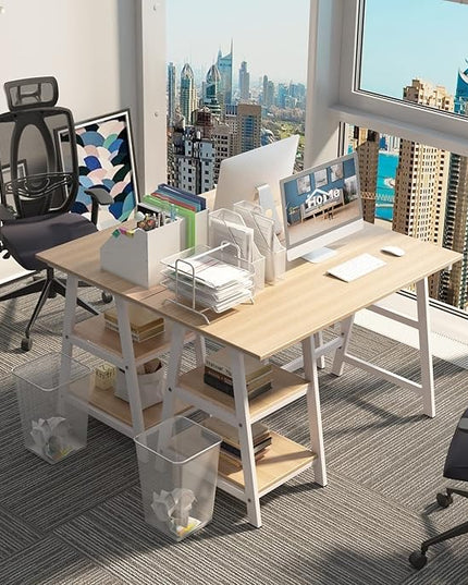 SogesHome Computer Desk 47inches Trestle Desk PC Desk with Shelf Office Desk Workstation for Home Office Use Writing Table,Maple - LeafyLoom