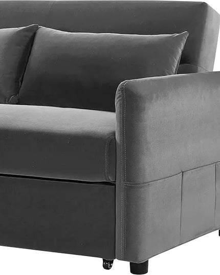 57.1" Convertible Sofa Bed, 3 in 1 Multi-Functional Lounge Chair Sleeper Loveseat , Pull Out Couch Guest Bed Futon Sofabed Sofacama with Adjustable Backrest and Side Pockets for Living Room Office - LeafyLoom