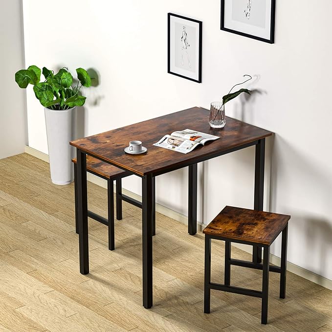DKLGG 3 Pieces Dining Table Set, Space Saving Kitchen Table and Chairs Set for 2, Small Dining Table and Chairs for 2 Perfect for Breakfast Nook, Living Room, Apartment - LeafyLoom