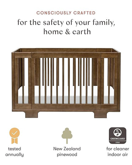 Babyletto Yuzu Convertible All-Stages Bassinet, Midi, Full-Size Crib in Natural Walnut, Greenguard Gold Certified, Portable & Adjustable with Conversion Kits and Pads Included - LeafyLoom