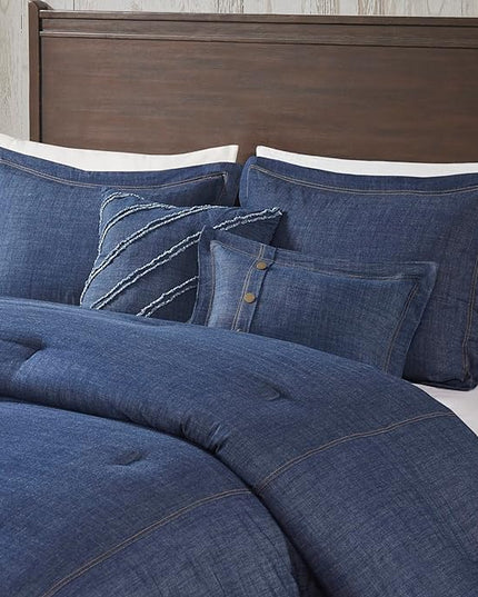 Woolrich Rustic Lodge Cabin Comforter Set - All Season Down Alternative Warm Bedding Layer and Matching Shams, Oversized Queen, Perry, Denim Blue - LeafyLoom