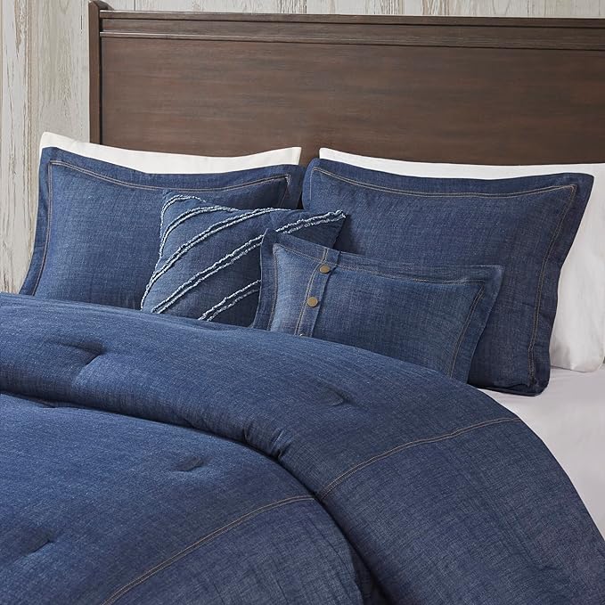 Woolrich Rustic Lodge Cabin Comforter Set - All Season Down Alternative Warm Bedding Layer and Matching Shams, Oversized Queen, Perry, Denim Blue - LeafyLoom