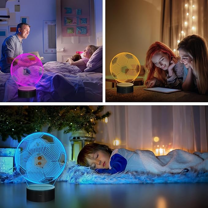 Soccer Night Light, Soccer Gift, 3D Illusion Lamp with 16 Colors Remote and Touch Control - Perfect Kids Room Decoration and Boys Birthday Sport Gift - LeafyLoom