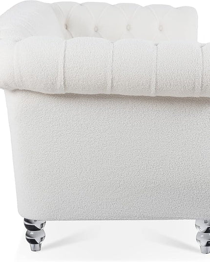 3-Seaters Living Room Clasic Chesterfield Sofa Couch Button Tufted PU Leather Upholstered Sofa&Couch with Luxury Roller Armrest Crystal Legs Movable Cushions & Nailhead Decor - LeafyLoom